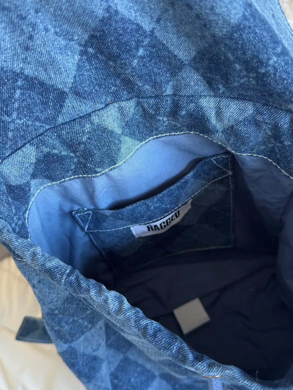 RAGGED Blue Diamond-Pattern Drawstring Backpack